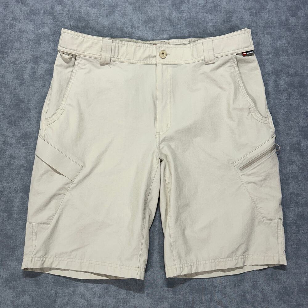 Simms Superlight beige outdoors breathable cargo shorts elastic waist mens XL